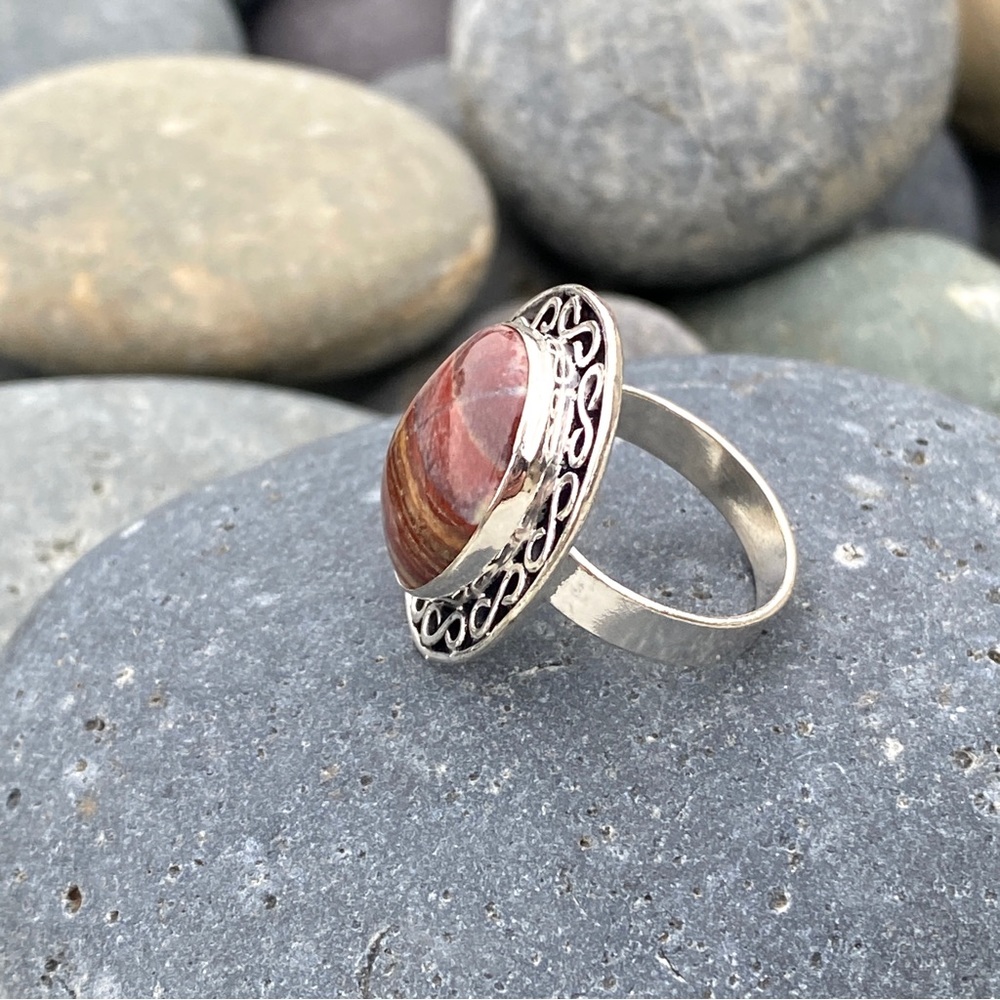 SUNDANCE jasper ring sterling silver red gemstone gem boho birthstone birthday 9 - Picture 7 of 10